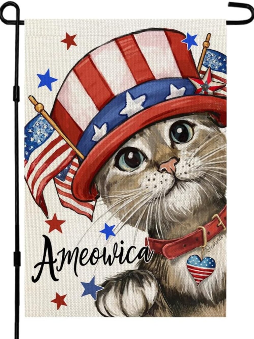 4th of July Patriotic Cat Garden Flag 12x18 Inch Double Sided Small Burlap for O